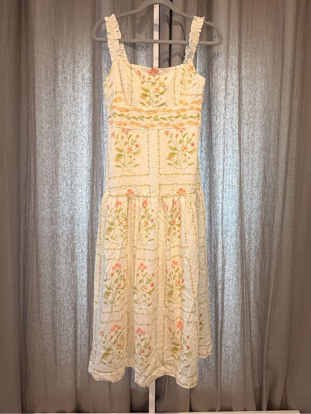 Blu Pepper Cream Midi Dress with Pink & Green Floral Print - Picture 7 of 13